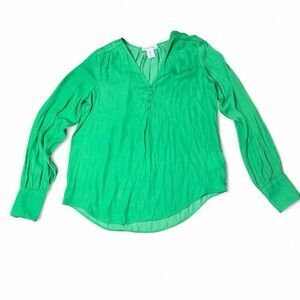 Cupcakes & Cashmere Lightweight Green Button-Up Blouse Size XS